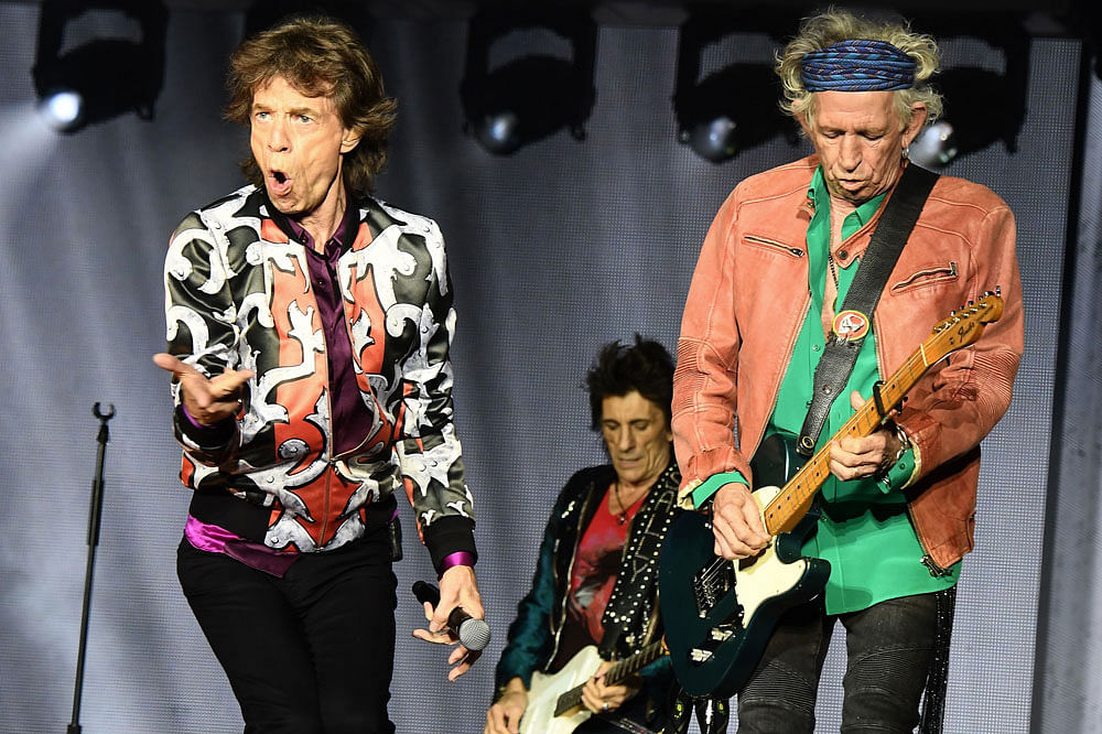 In this file photo taken on 26 June, 2018 (L/R): British musicians Mick Jagger, Ronnie Wood and Keith Richards of The Rolling Stones perform during a concert at The Velodrome Stadium in Marseille on 26 June, 2018, as part of their `No Filter` tour. Photo: AFP