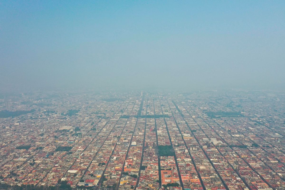 Aerial view of air pollution in Puebla, central Mexico, on 16 May 2019. Photo: AFP