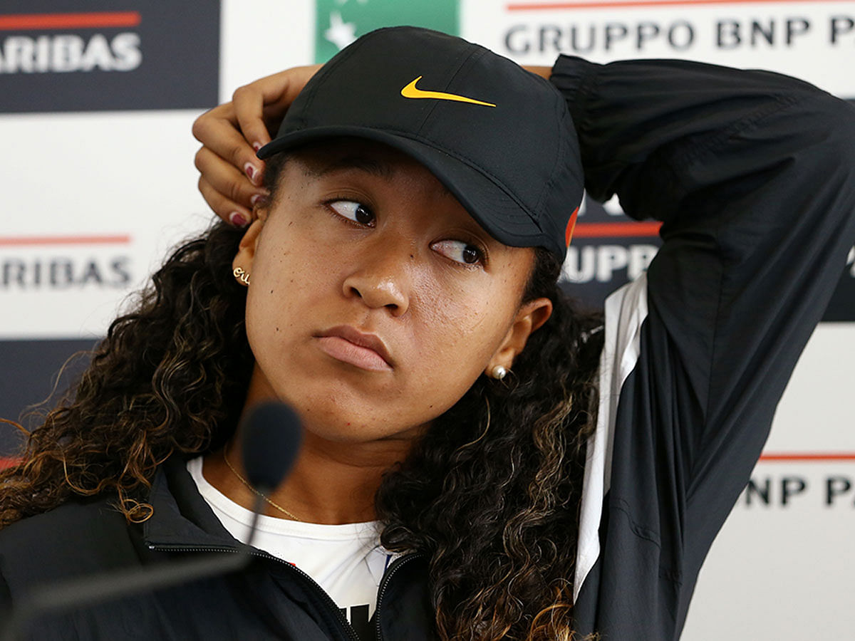 Japan`s Naomi Osaka during a press conference after withdrawing from her quarter-final match against Kiki Bertens of Netherlands due to injury in Italian Open at Foro Italico, Rome, Italy on 17 May 2019. Photo: Reuters