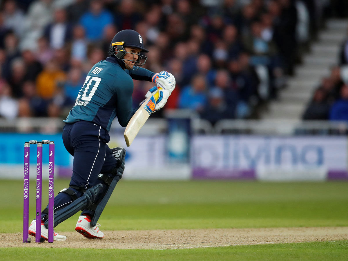 England`s Jason Roy plays a shot during the fourth One Day International (ODI) cricket match between England and Pakistan at Trent Bridge in Nottingham on 17 May 2019. Photo: Reuters