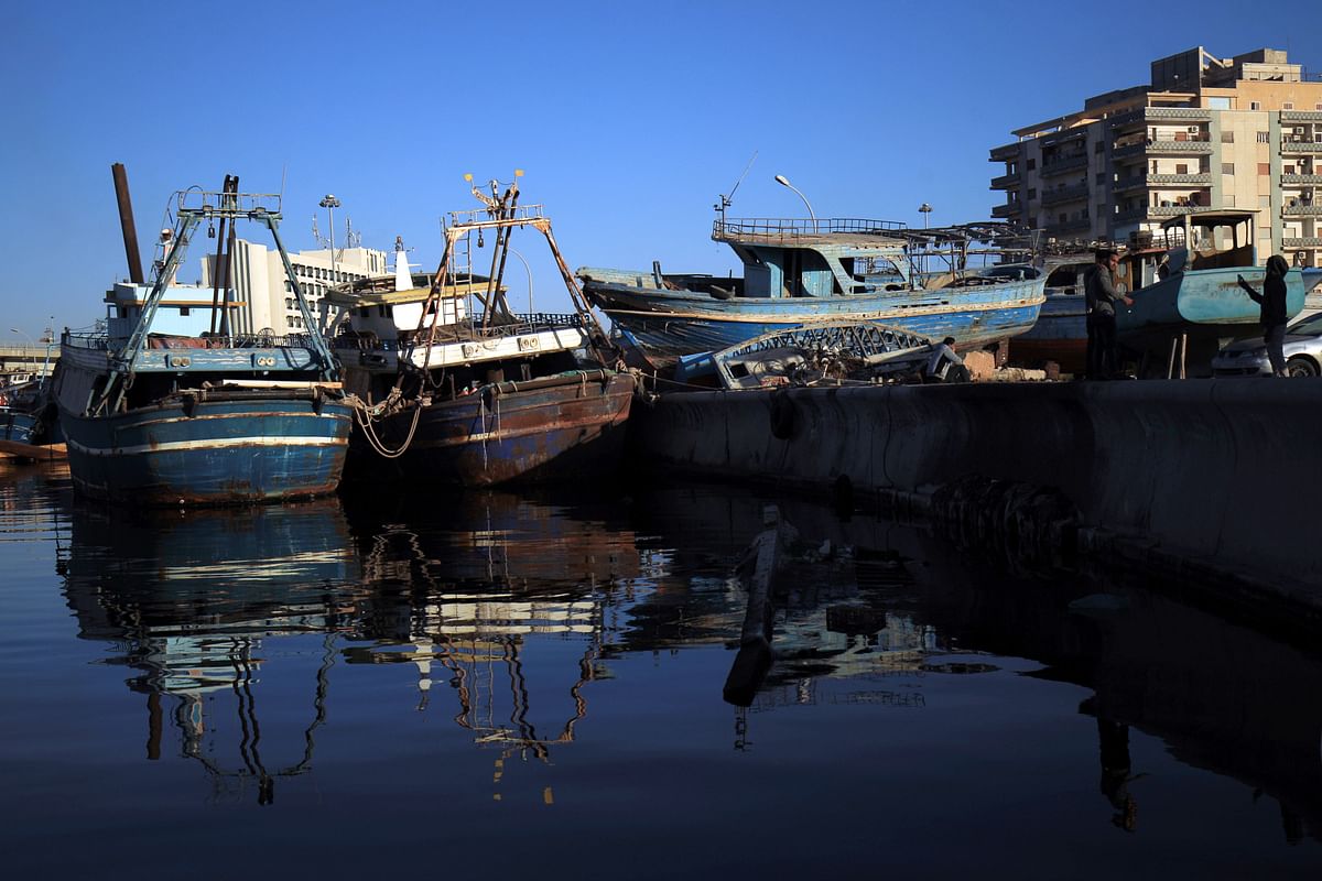Libyan fishing boats are mooored at the Libyan port of Benghazi, during the holy Muslim fasting month of Ramadan, on 16 May 2019. Photo: AFP