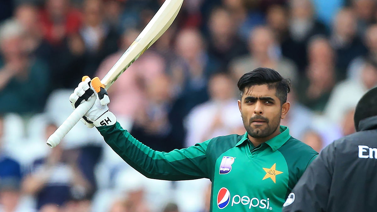 Pakistan`s Babar Azam celebrates his century during the fourth One Day International (ODI) cricket match between England and Pakistan at Trent Bridge in Nottingham on 17 May, 2019. Photo: AFP