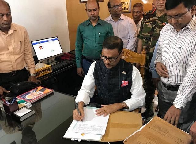 Quader at his secretariat office in Dhaka on 19 May. Photo: Collected