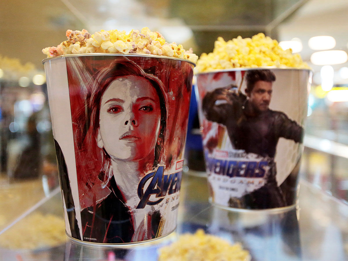 Popcorn buckets with Avengers images are seen during an early premiere of `The Avengers: Endgame` movie in La Paz, Bolivia, 24 April, 2019. Photo: Reuters