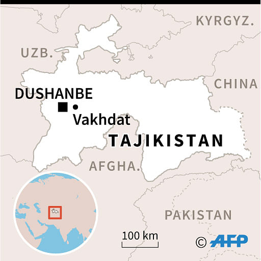 Map of Tajikistan locating Vakhdat Photo: AFP