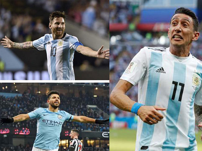 Lionel Messi, Sergio Aguero and Angel Di Maria. AFP file photos