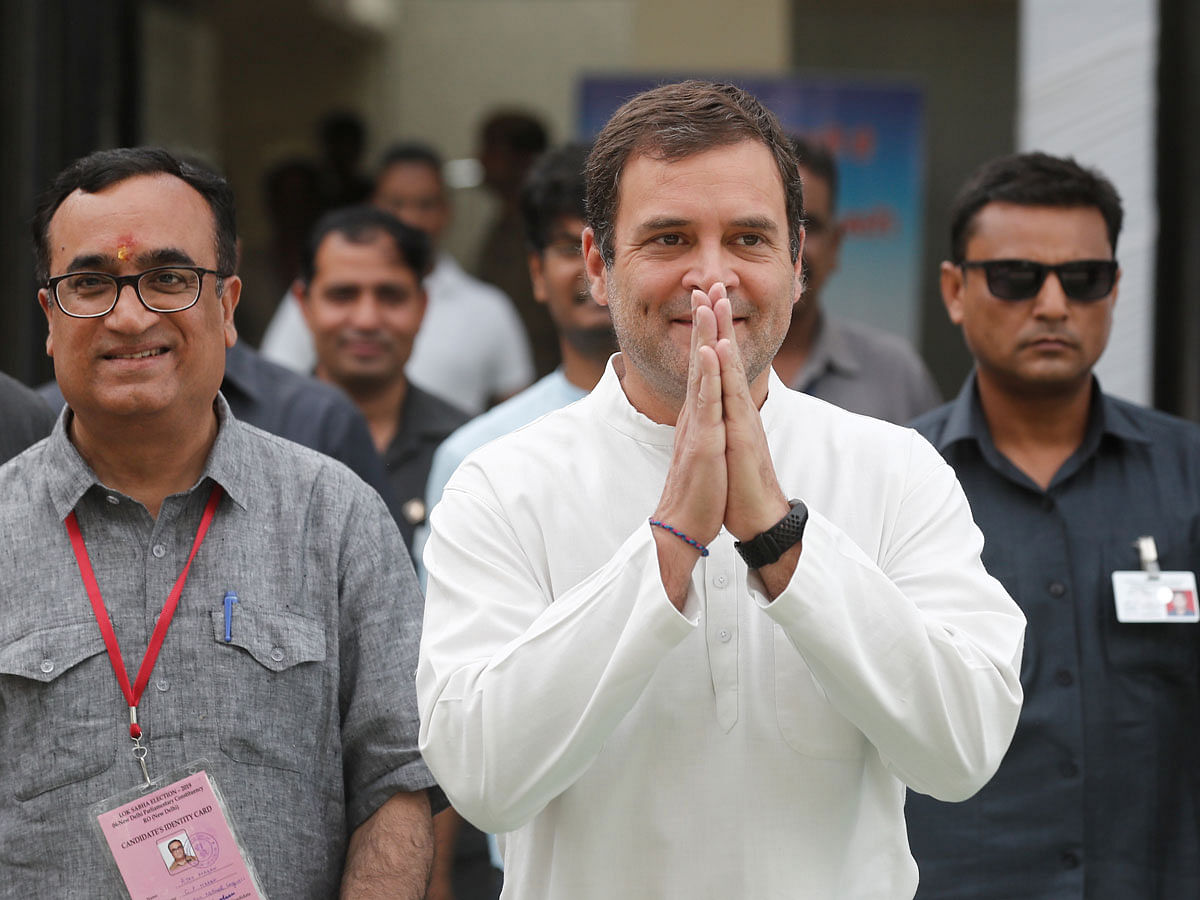 Rahul Gandhi, president of India`s main opposition Congress party, leaves after casting his vote at a polling station in New Delhi, India, on 12 May 2019. Reuters