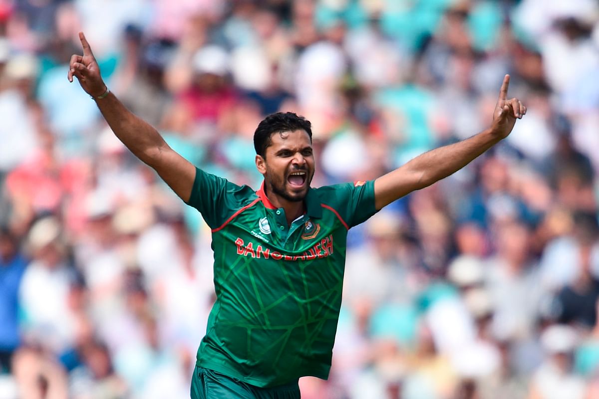 Bangladesh captain Mashrafe Bin Mortaza celebrates taking the wicket of England`s Jason Roy during the ICC Champions Trophy match at The Oval in London on June 1, 2017. AFP