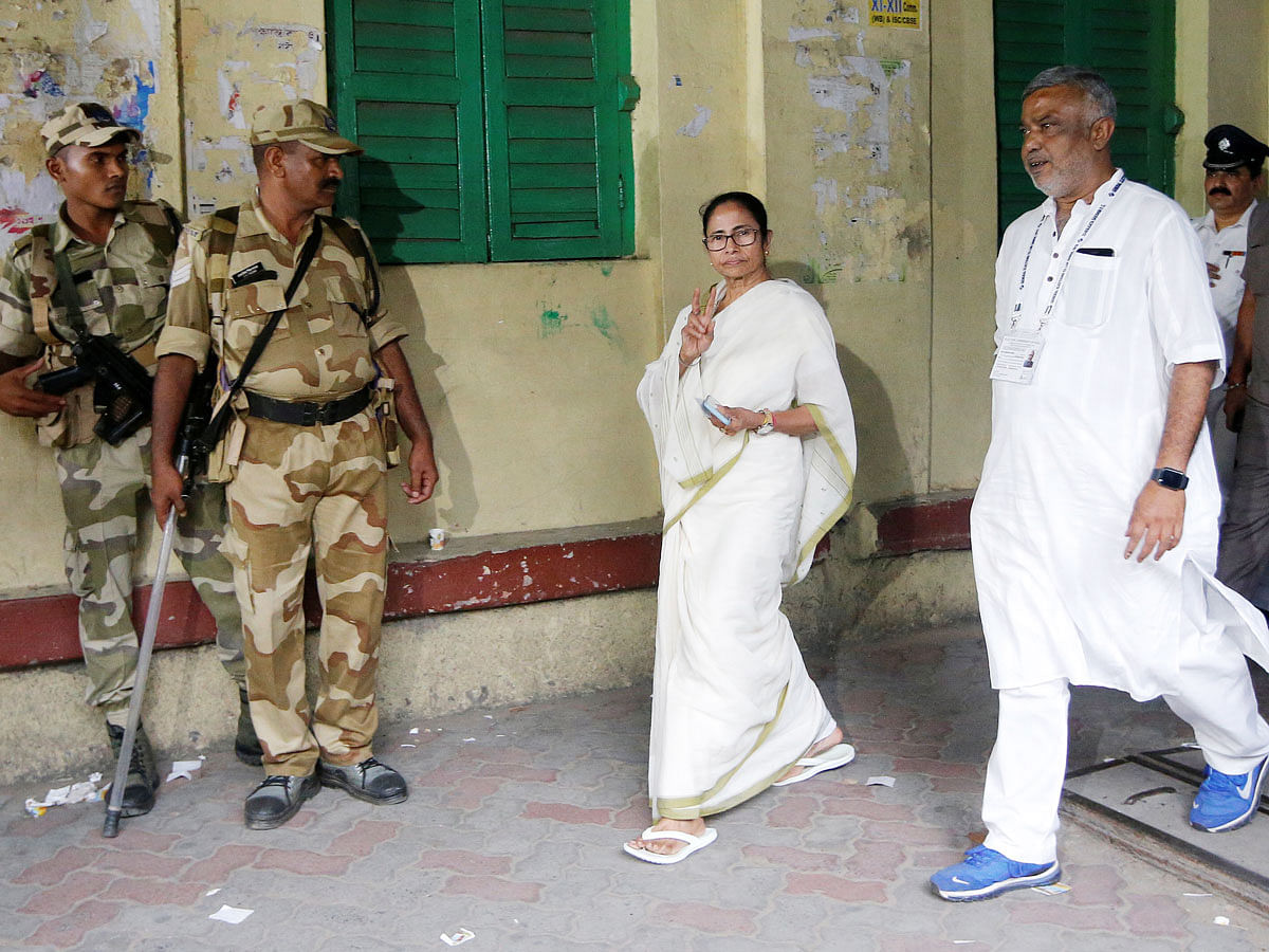 Mamata Banerjee, the Chief Minister of West Bengal and chief of Trinamool Congress (TMC), gestures as she arrives to cast her vote at a polling station during the final phase of general election in Kolkata, India, on 19 May 2019. Reuters File Photo