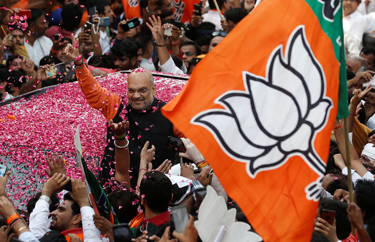 BJP President Amit Shah arrives at the party headquarters after learning the initial election results, in New Delhi, India, on 23 May 2019. Photo: Reuters
