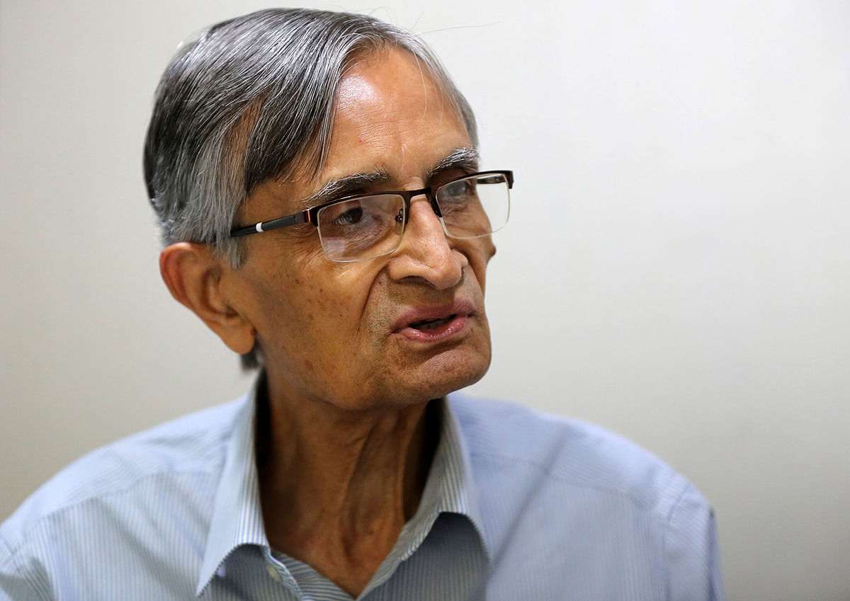 D.C. Anjaria, former independent director on Gujarat International Finance Tec-City (GIFT) board, speaks with Reuters inside his office in Ahmedabad, India, on 19 March. Photo: Reuters