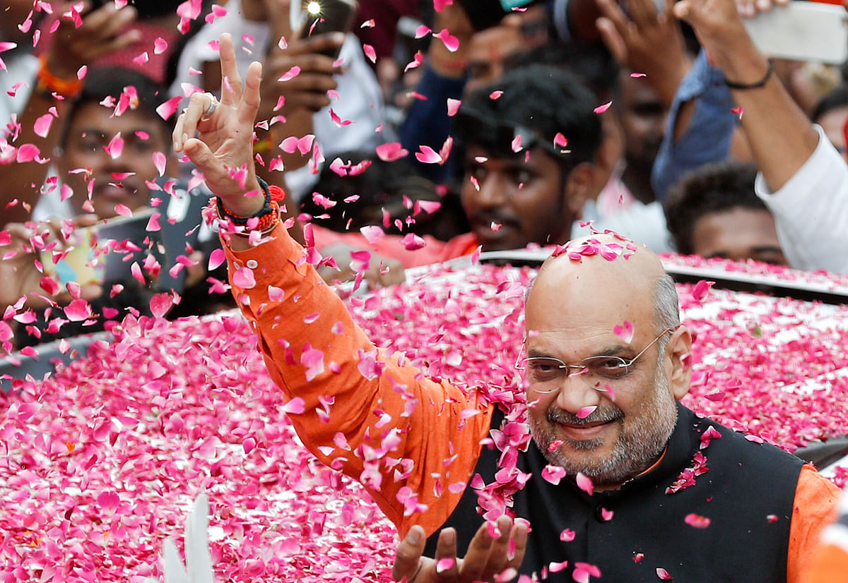 BJP President Amit Shah arrives at the party headquarters after learning the initial election results, in New Delhi, India, on 23 May 2019. Photo: Reuters