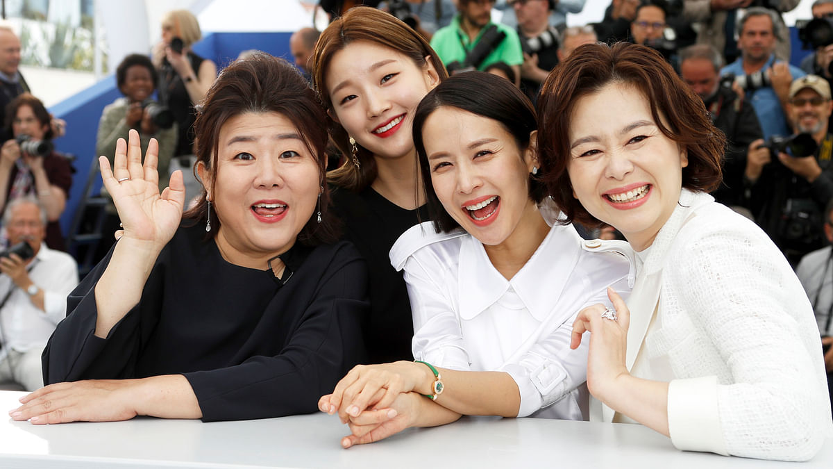 Cast members of `Parasite` Chang Hyae-Jin, Cho Yeo-jeong, Lee Jung-Eun and Park So-Dam pose at 72nd Cannes Film Festival on 22 May, 2019. Photo: Reuters