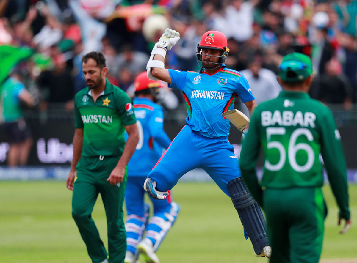 Afghanistan`s Hashmatullah Shahidi celebrates victory in a ICC Cricket World Cup warm-up match against Pakistan at County Ground in Bristol, Britain on 24 May, 2019. Photo: Reuters