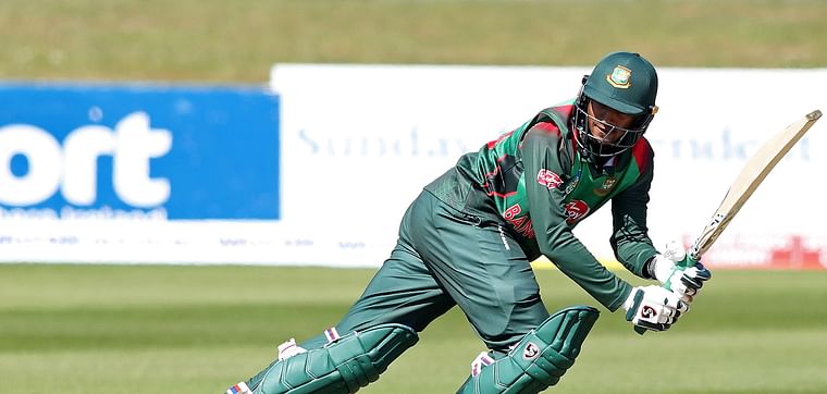 Shakib Al Hasan plays a shot.