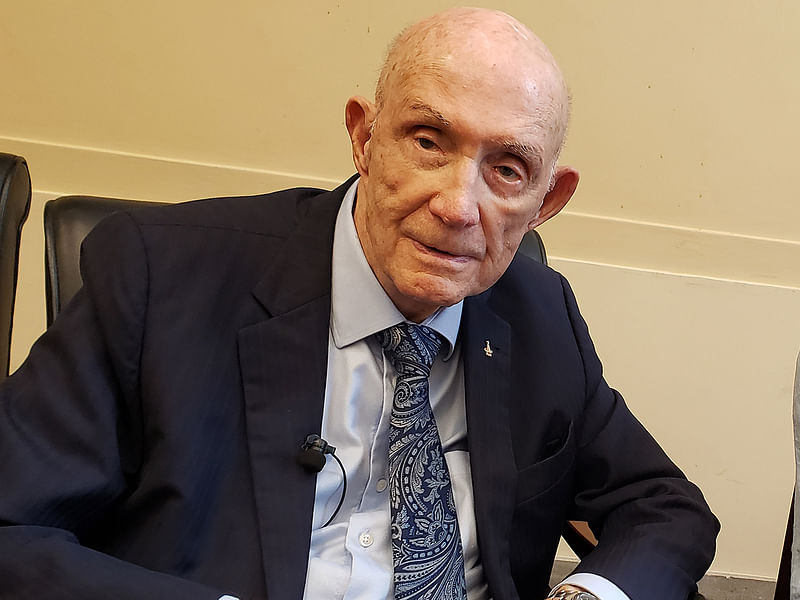 In this file photo taken on 21 May Former NASA astronaut Tom Stafford, Commander of the Apollo 10 mission, poses for a picture at the Senate Rayburn House Office Building in Washington DC. Photo: AFP