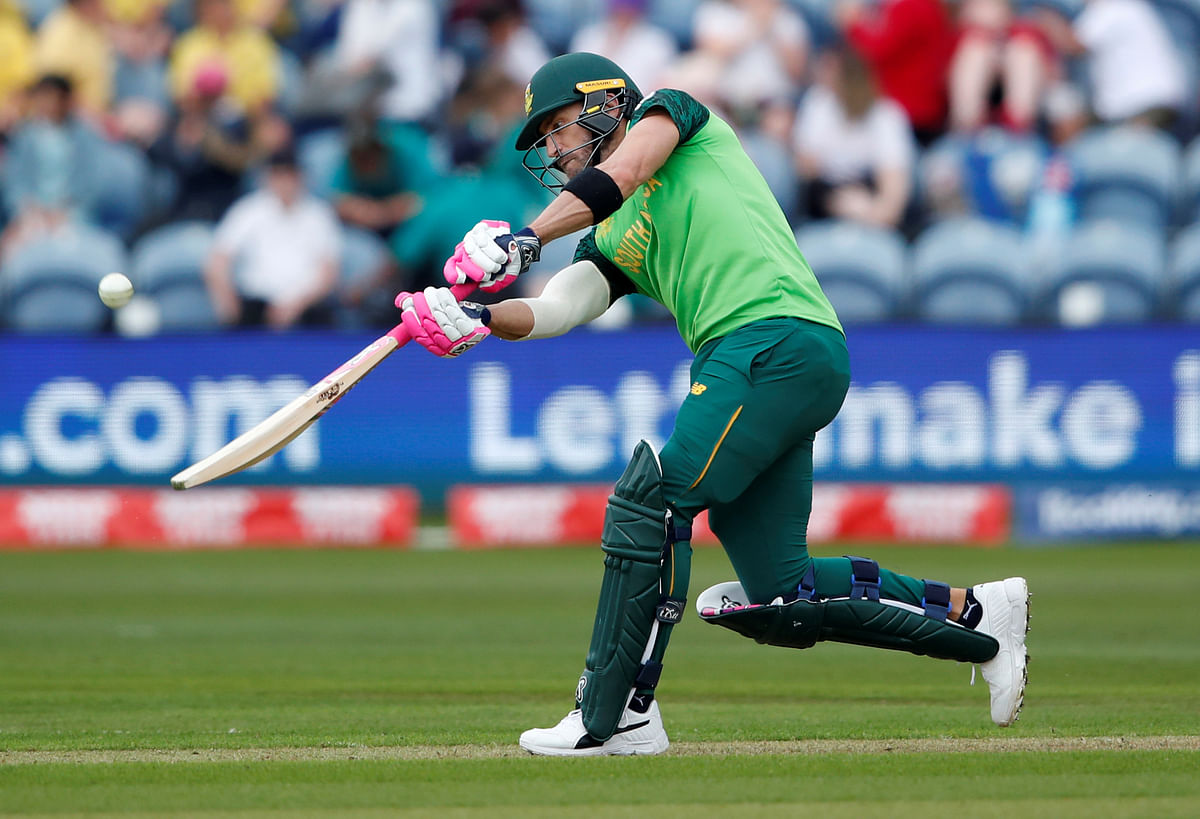 South Africa`s Faf du Plessis is dismissed after this hit is caught by Sri Lanka`s Suranga Lakmal in a ICC Cricket World Cup warm-up match against Sri Lanka in Cardiff Wales Stadium, Cardiff, Britain on 24 May, 2019. Photo: