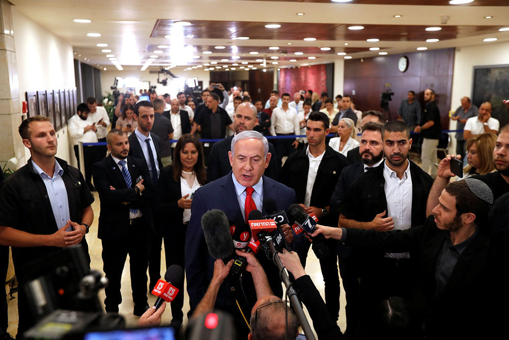Israeli prime minister Benjamin Netanyahu speaks to the media at the Knesset, Israel`s parliament, in Jerusalem on 30 May 2019. Photo: Reuters