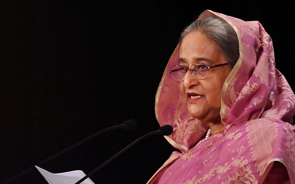 People`s Republic of Bangladesh prime minister Sheikh Hasina delivers a speech during the 25th International Cconference on The Future Of Asia in Tokyo on 30 May 2019. Photo: AFP