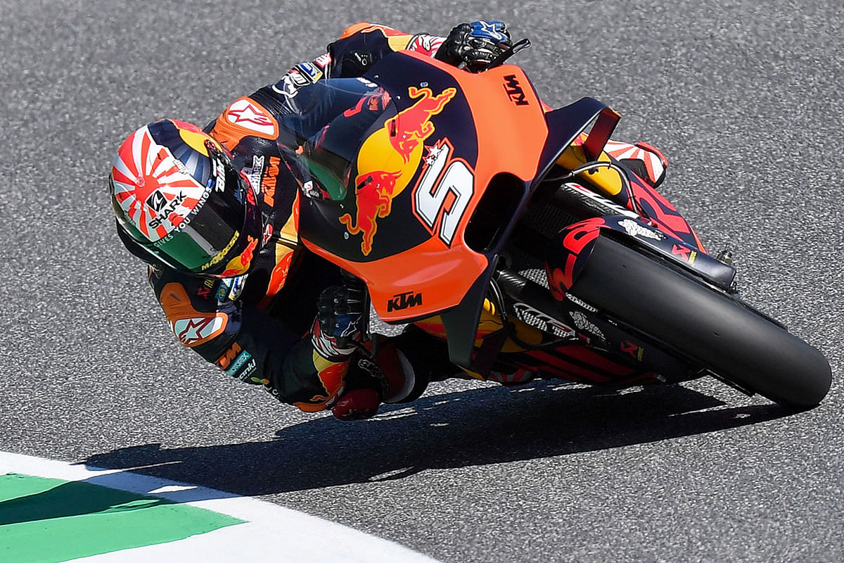 France`s Johann Zarco rides his KTM during the first free practice session for the Italian Moto GP Grand Prix at the Mugello race track on 31 May, 2019 in Scarperia e San Piero. Photo: AFP
