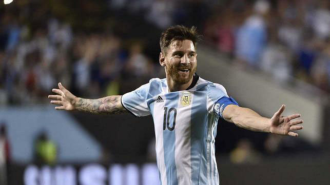 Argentina’s Lionel Messi celebrates after scoring a free-kick against Panama during the Copa America Centenario football tournament in Chicago, Illinois, United States. Photo: AFP