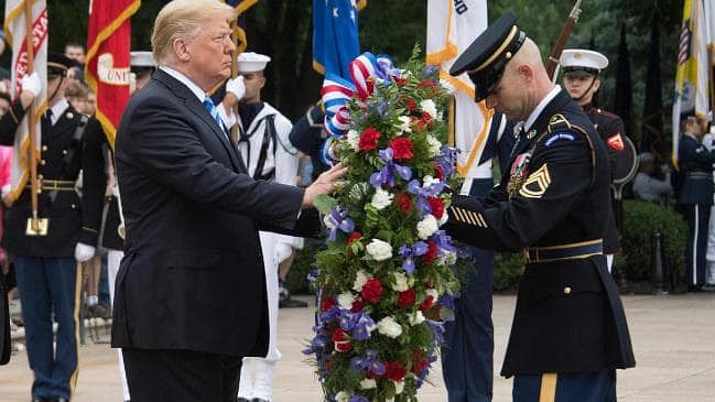 US President Donald Trump during a Memorial Day ceremony. AFP File Photo.