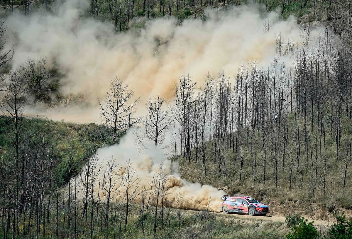French driver Sebastien Loeb steers his Hyundai i20 WRT with co-driver Monacan Daniel Elena during the SS2 stage of the Rally of Portugal near Gois, on May 30, 2019. Photo: AFP