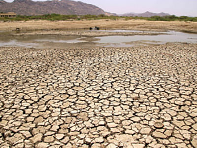 A general view of a lake running dry on a hot summer day near Ajmer on 2 June 2019. Temperatures passed 50 degrees Celsius (122 Fahrenheit) in northern India as an unrelenting heatwave triggered warnings of water shortages and heatstroke. Photo: AFP