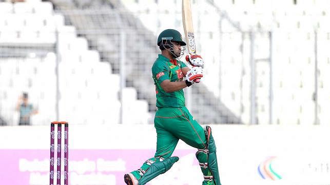 Bangladesh opener Tamim Iqbal playing a shot during the first ODI against Afghanistan. Photo: Prothom Alo