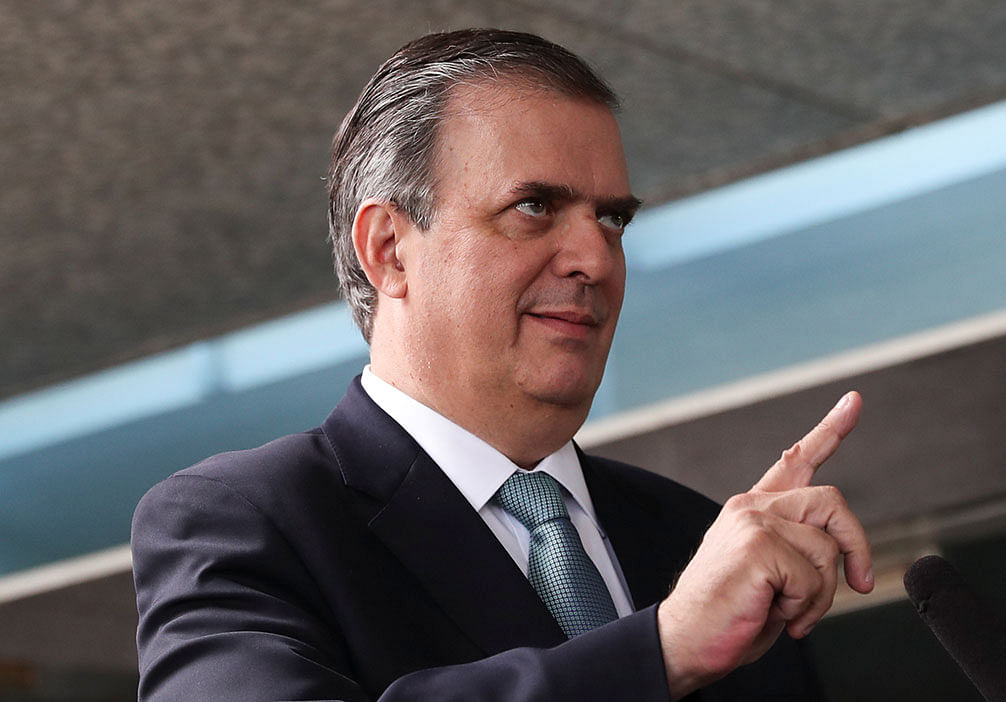 Mexico`s Foreign Minister Marcelo Ebrard speaks to reporters after a meeting between US and Mexican officials on immigration and trade at the US State Department in Washington, US on 6 June. Photo: Reuters