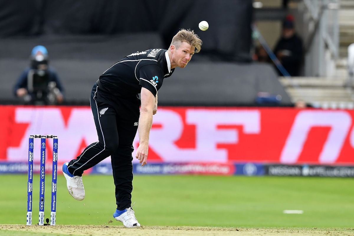 New Zealand`s James Neesham bowls during the 2019 Cricket World Cup group stage match between Afghanistan and New Zealand at The County Ground in Taunton, southwest England, on 8 June, 2019. Photo: AFP