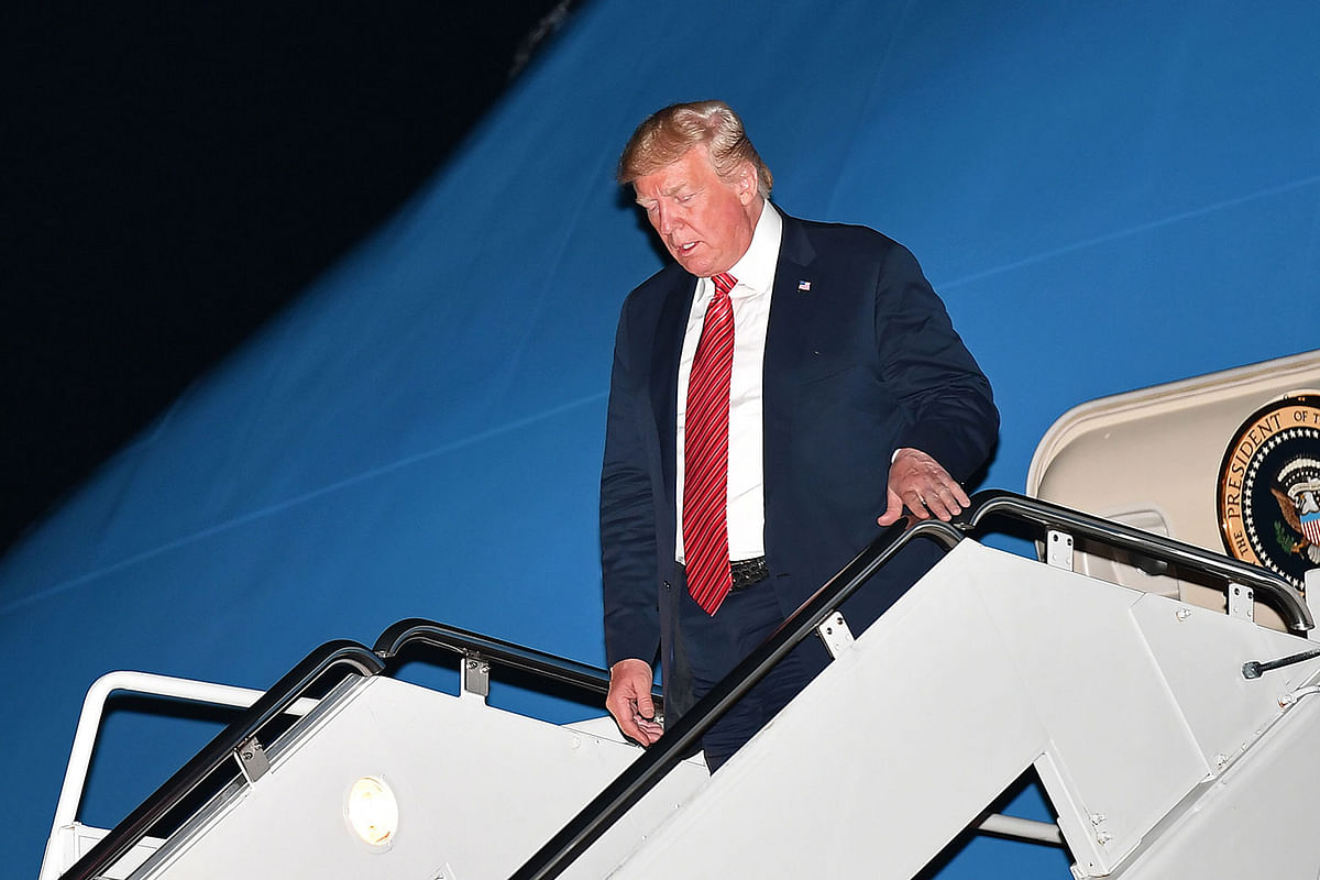 US president Donald Trump steps off Air Force One upon arrival at Andrews Air Force Base in Maryland on 11 June 2019. Photo: AFP