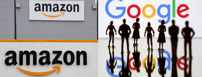 Amazon, Google logos. Photo: AFP & Reuters