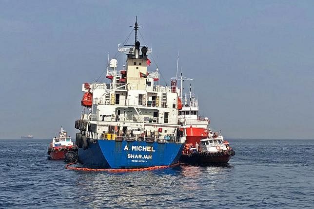 Oil tanker A picture taken on 13 May 2019 off the coast of the Gulf emirate of Fujairah shows the A Michel tanker under the flag of the United Arab Emirates, one of the four tankers damaged in alleged `sabotage attacks` in the Gulf the previous day. Photo: AFP
