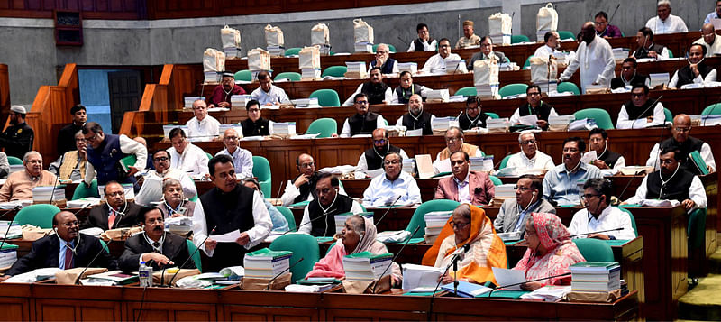 Finance minister AHM Mustafa Kamal unveils proposed national budget for 2019-20 fiscal in parliament on Thursday. Photo: PID