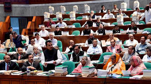Finance minister AHM Mustafa Kamal presenting national budget in parliament on Thursday. Photo: PID