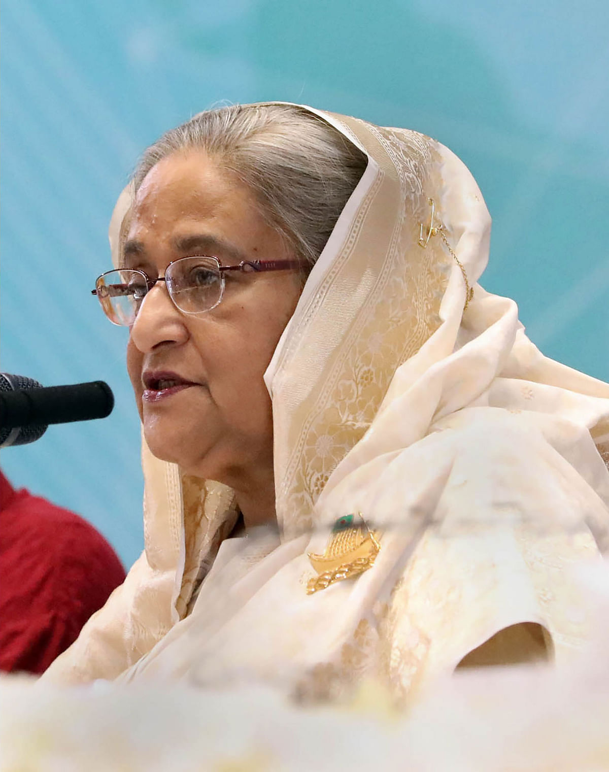 Prime minister Sheikh Hasina briefs journalists about the budget at the Bangabandhu International Conference Centre (BICC) on Saturday. Photo: PID