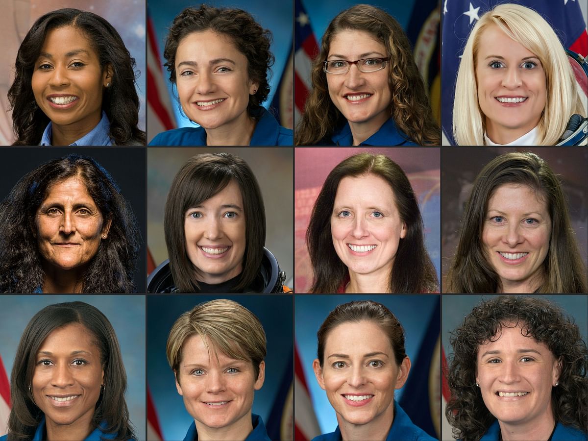 This combination of pictures courtesy of NASA and created on 12 June 2019, shows (from top L) NASA astronauts Stephanie D Wilson, Jessica U Meir, Christina H Koch, Kathleen Rubins, Sunita L Williams, K Megan McArthur, Shannon Walker, Tracy Caldwell Dyson, Jeanette J Epps, Anne C McClain, Nicole Aunapu Mann and Serena M Aunon-Chancellor. Photo: AFP