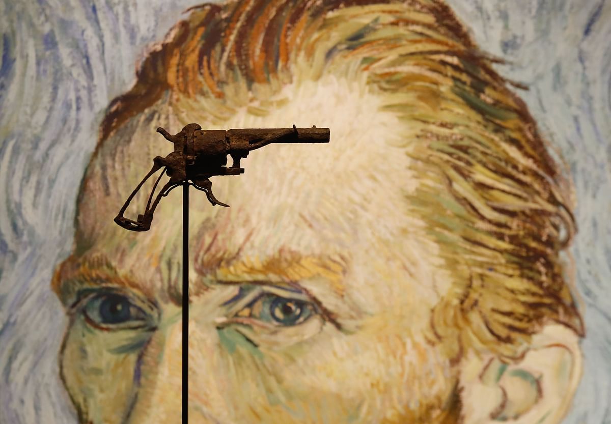 A revolver believed to be the gun Dutch 19th century painter Vincent Van Gogh would have used to kill himself on 27 July 1890 is on public display at Paris` Drouot auction house on 19 June 2019 before it goes under the hammer later that day. Photo: AFP