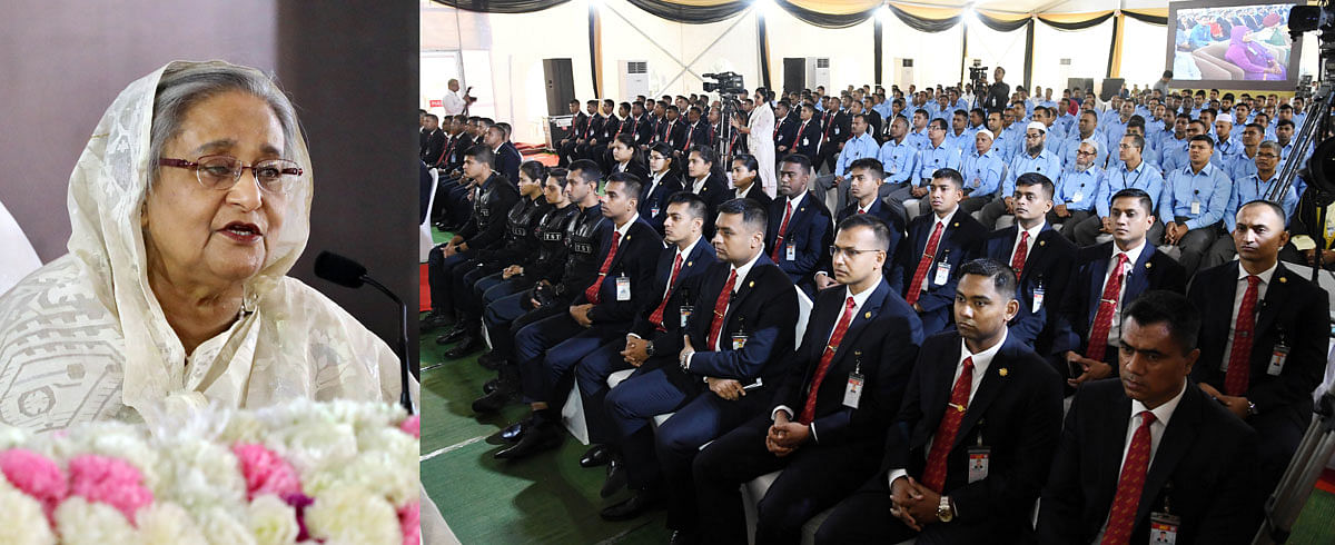 Prime minister Sheikh Hasina addresses the 33rd founding anniversary function of Special Security Force (SSF) at its Officers’ Mess in Tejgaon, Dhaka on 15 June. Photo: PID