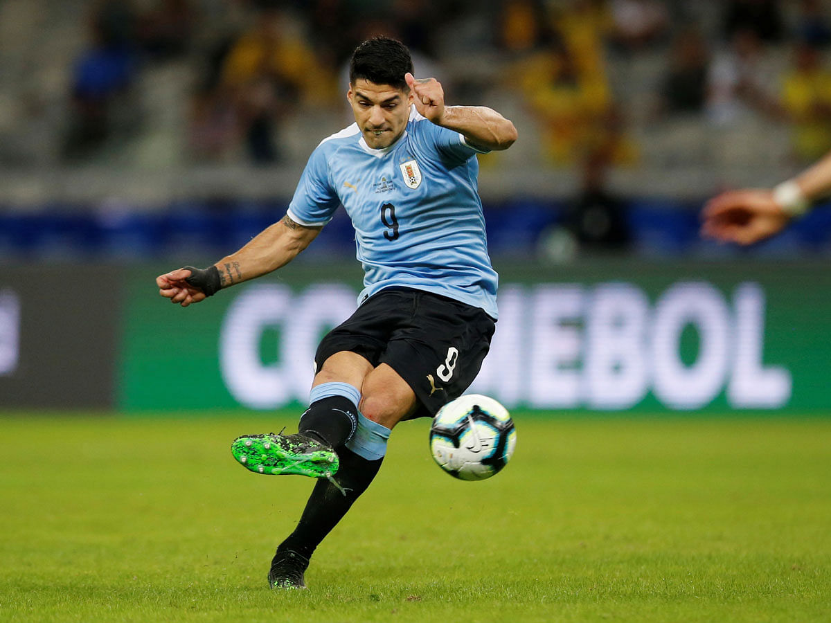 Uruguay`s Luis Suarez shoots at goal against Ecuador at Mineirao Stadium, Belo Horizonte, Brazil on 16 June, 2019. Photo: Reuters
