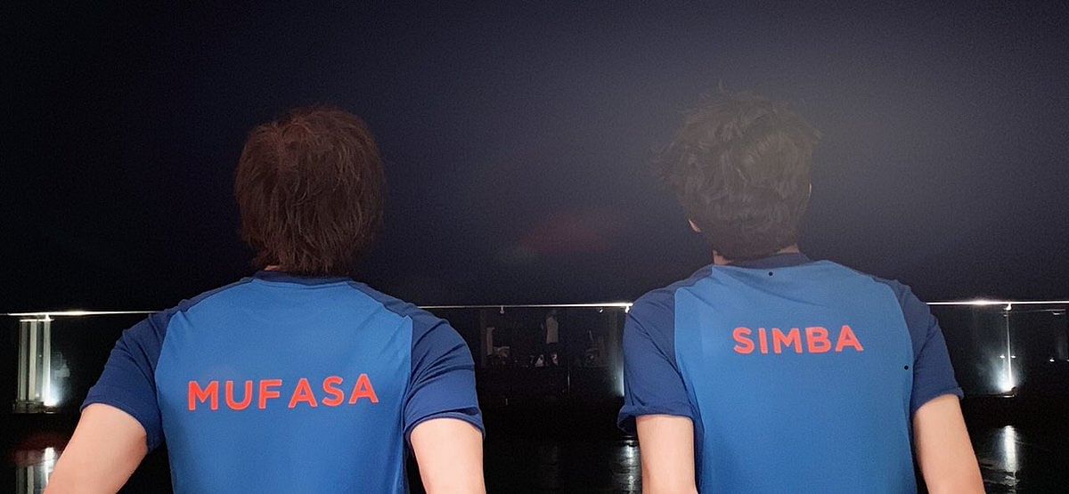 Shah Rukh takes to Twitter to share a photograph of him and his son sporting blue cricket jerseys with their backs towards the camera. The `Chennai Express` star`s jersey read `Mufasa` and Aryan`s read `Simba`. Photo: IANS
