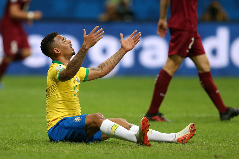 Brazil`s Gabriel Jesus reacts in the Copa America Brazil 2019 Group A match against Venezuela at Arena Fonte Nova, Salvador, Brazil on 18 June 2019. Photo: Reuters