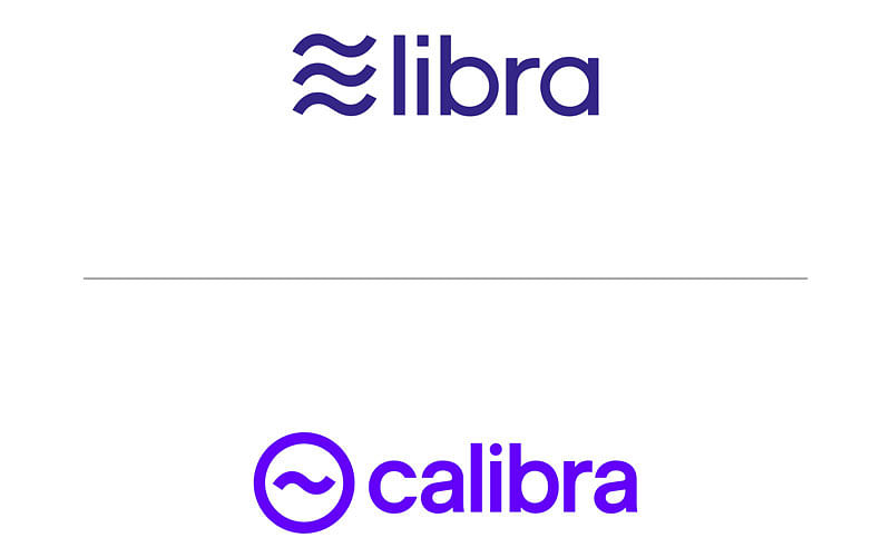 This combination of pictures created on 17 June 2019 courtesy of Libra Press, shows the logos for Libra and Calibra. Facebook is leaping into the world of cryptocurrency with its own digital money, designed to let people save, send or spend money as easily as firing off text messages.”Libra”—described as “a new global currency”—was unveiled 18 June 2019 in a new initiative in payments for the world’s biggest social network with the potential to bring crypto-money out of the shadows and into the mainstream. Photo: AFP