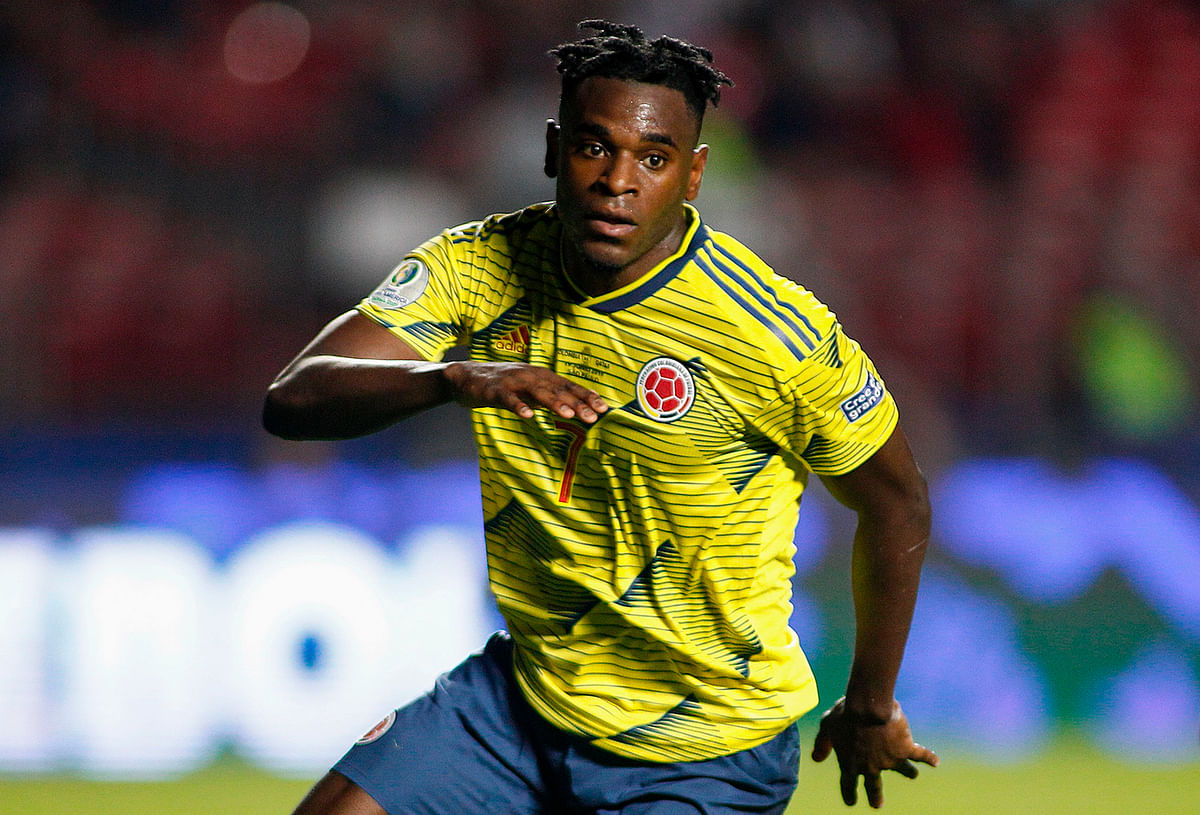 Colombia`s Duvan Zapata celebrates after scoring against Qatar during their Copa America football tournament group match at the Cicero Pompeu de Toledo Stadium, also known as Morumbi, in Sao Paulo, Brazil, on 19 June 2019. Photo: AFP