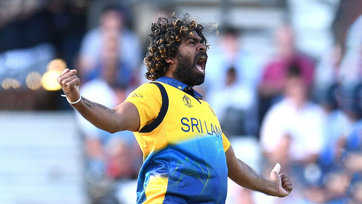 Sri Lanka`s Lasith Malinga celebrates taking the wicket of England`s Jos Buttler for 10 runs during the 2019 Cricket World Cup group stage match between England and Sri Lanka at Headingley in Leeds, northern England, on 21 June 2019. Photo: AFP