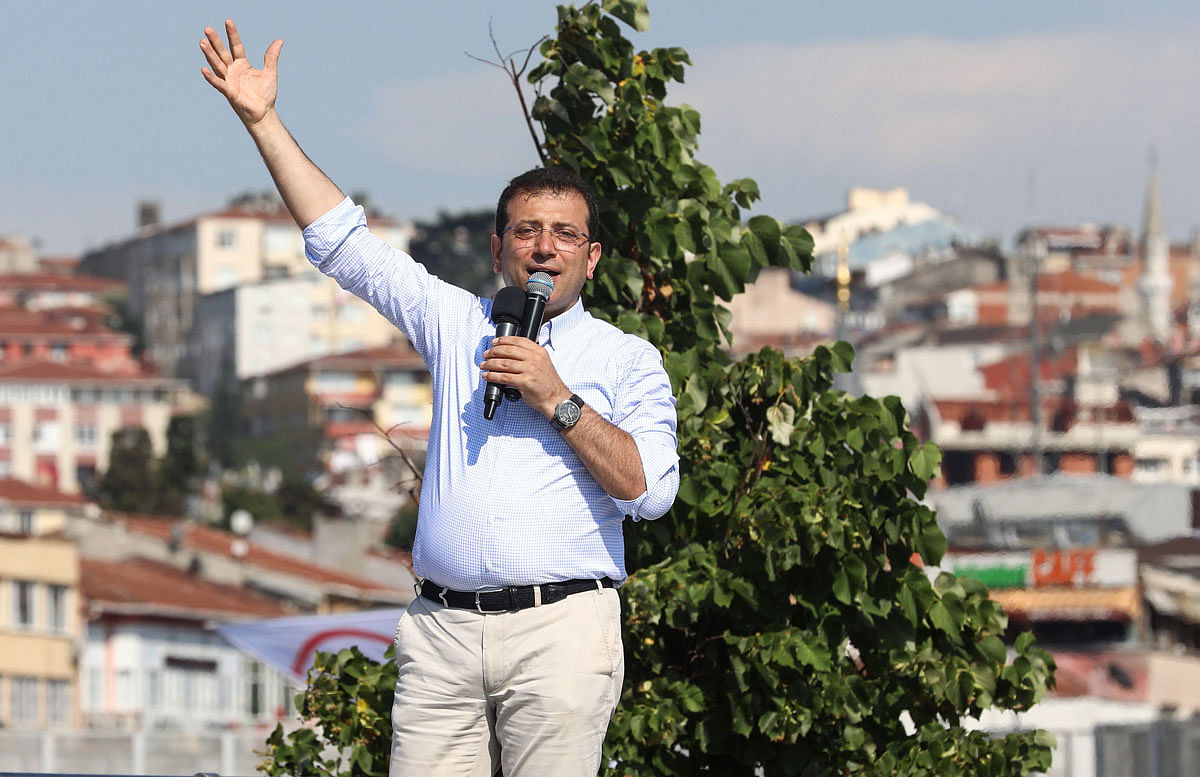 Secular opposition Republican People`s Party `CHP` candidate for Istanbul mayor Ekrem Imamoglu addresses supporters during a re-run election rally in Istanbul on 22 June 2019. Photo: AFP