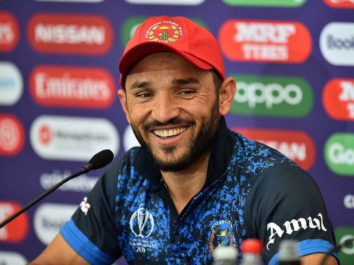 Afghanistan`s captain Gulbadin Naib gestures as he addresses media representatives at a press conference at the Rose Bowl in Southampton, southern England, on 23 June, 2019, ahead of their next match of the 2019 Cricket World Cup against Bangladesh. Photo: AFP
