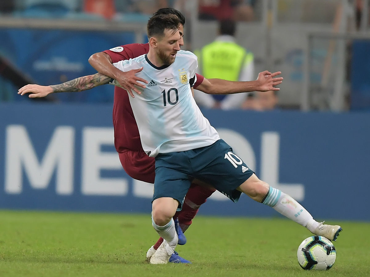 Argentina`s Lionel Messi tries to control the ball during their Copa America football tournament group match against Qatar at the Gremio Arena in Porto Alegre, Brazil, on 23 June 2019. Photo: AFP