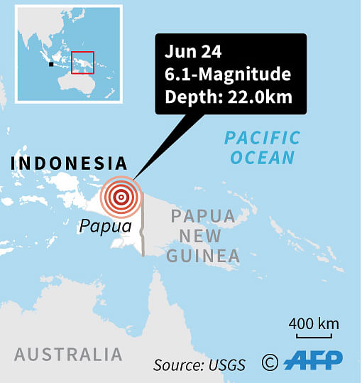 Map of Indonesia Papua showing 6.1 magnitude quake Monday, according to USGS. AFP File Photo